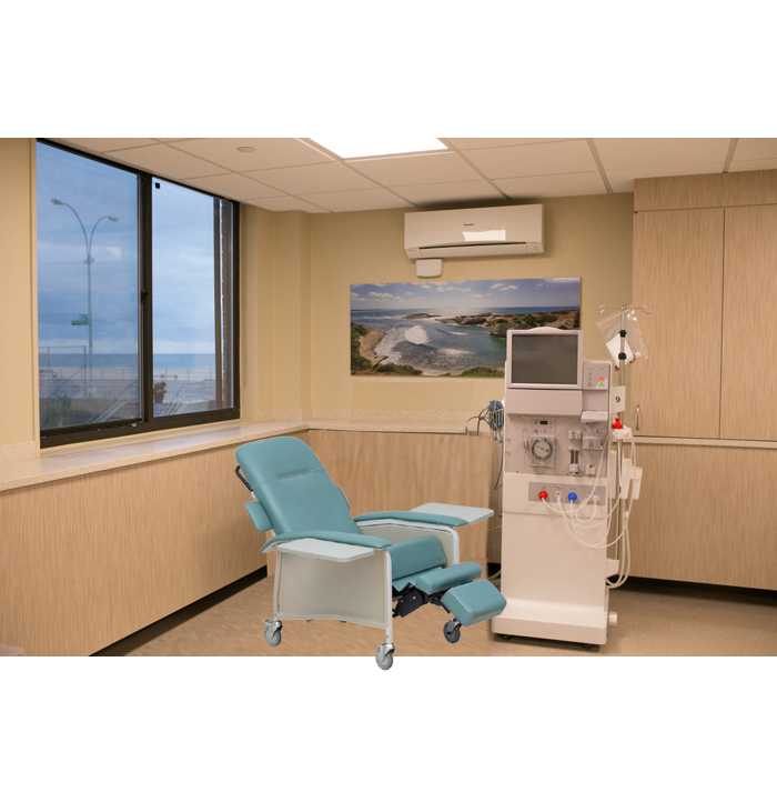 Manual hemodialysis chair with double armrests