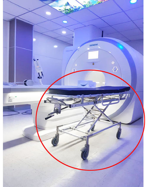  Stretchers for use in magnetic resonance room / height adjustable/  for 1.5T and 3.0T