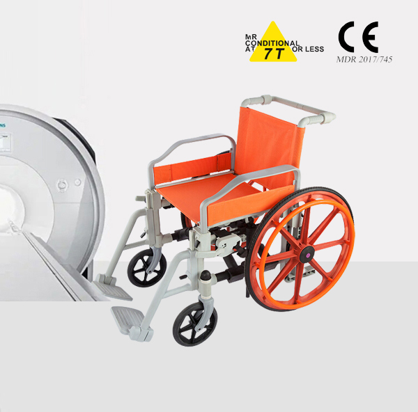 MR safe plastic wheelchair for 1.5 Tesla and 3.0 Tesla MR system
