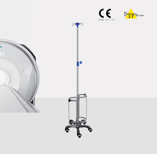 MRI non-magnetic infusion stand with dual oxygen cylinder holders