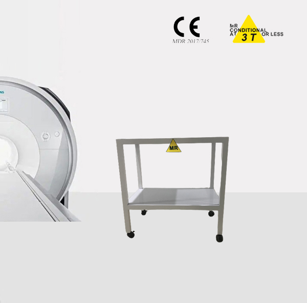 MRI compatible instrument trolley with 2 shelves for 1.5T and 3.0T MR system