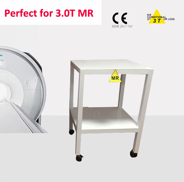 Non-magnetic MR instrument trolley for MR room use