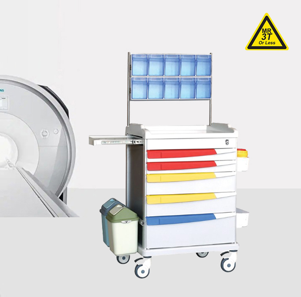 MRI Compatible Anesthesia Cart with Accessory Package, Five Drawers