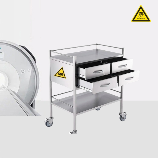 MR compatible stainless steel trolley with 2 shelves and 4 drawers/ MR conditional to 1.5T and 3.0T