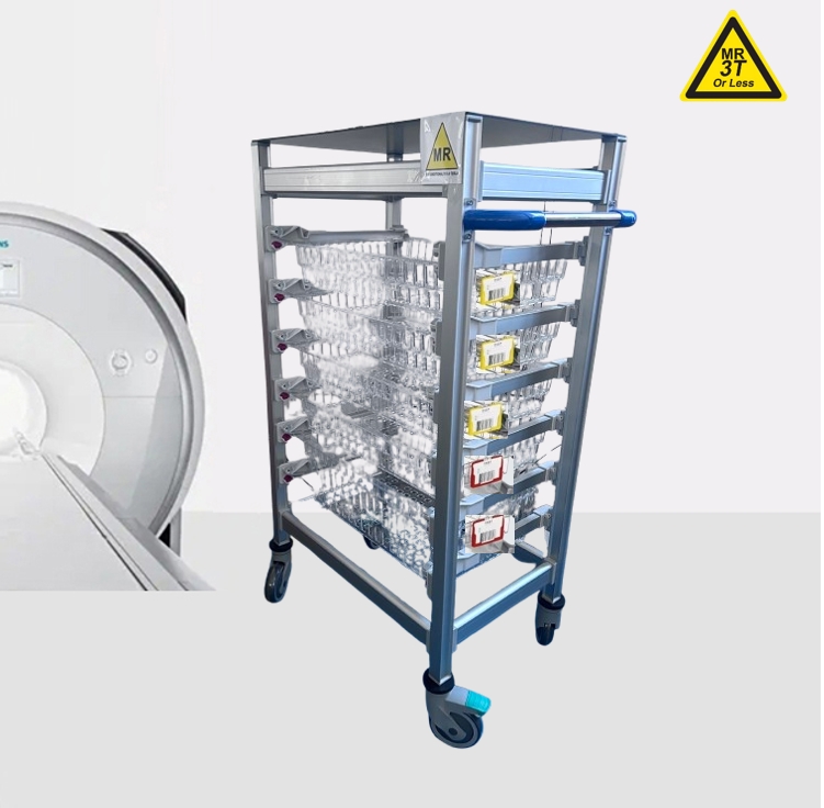 Non-magnetic MRI trolley for 5 pcs baskets for 1.5T and 3.0T