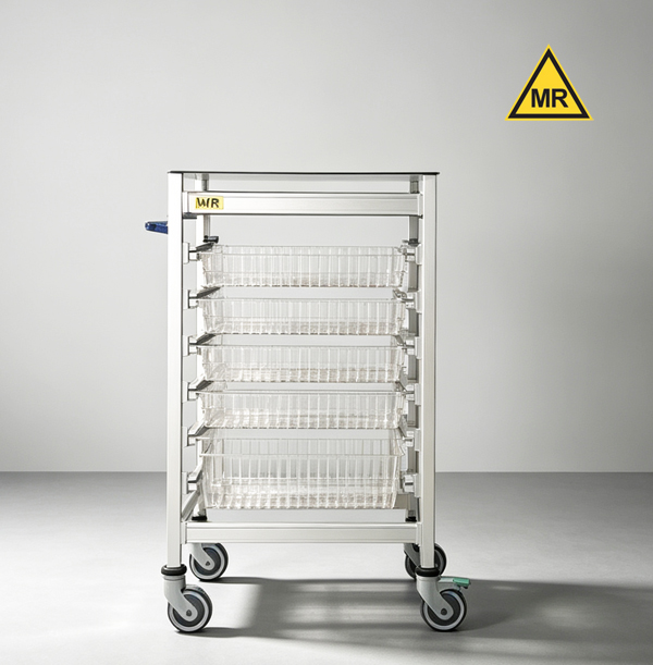 Non-magnetic MRI trolley for 5 pcs baskets for 1.5T and 3.0T